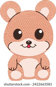 Cute cartoon vector knitted bear toy illustration. Character for baby shower, poster, postcard.
