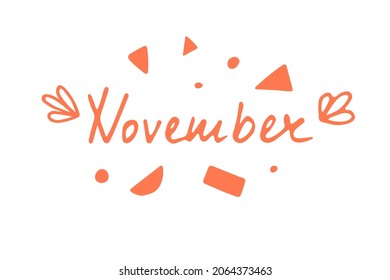Cute cartoon vector lettering on a white background. Orange outline with a set of funny figures-doodle, colors. Universal print, logo or calligraphy on the theme of mid-autumn, holidays and birthday