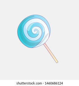 Cute cartoon vector Lollipop icon illustration. Sweet candy icon, sweets lolly cartoon illustration, white and blue colors