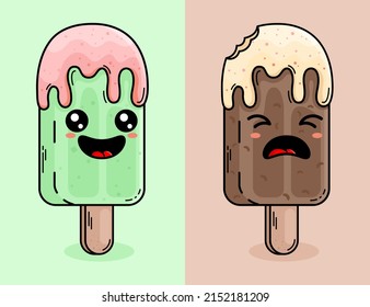 cute cartoon vector mascot ice cream sticks with different flavors and expressions