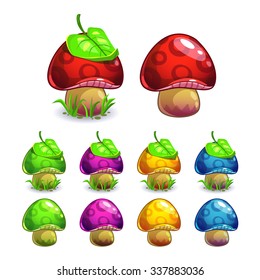 Cute cartoon vector mushrooms set, isolated on white