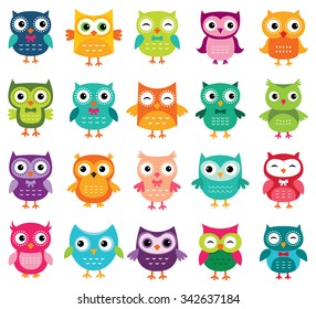 Cute cartoon vector owls collection