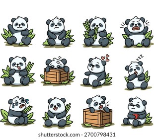 Vetor de desenho animado bonito de um panda fazendo atividades diárias. Perfeito para adesivos, ilustrações de estilo de vida ou desenhos infantis.