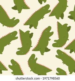 Cute  cartoon vector pattern with dinosaurs tyrannosaurs  on white background . Childish print for textiles, wallpapers, designer paper, etc