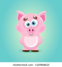Cute cartoon vector pig icon. Animal of the Year 2019.