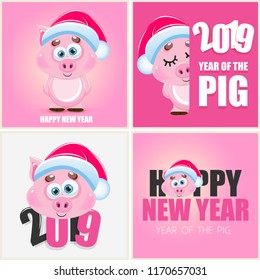 Cute cartoon vector pig icon. Happy New Year. Animal of the Year 2019.
