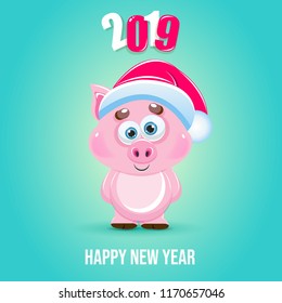 Cute cartoon vector pig icon. Happy New Year. Animal of the Year 2019.