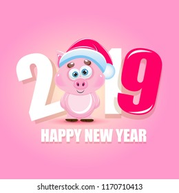 Cute cartoon vector pig icon. Happy New Year. Animal of the Year 2019.