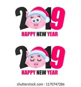 Cute cartoon vector pig icon. Happy New Year. Animal of the Year 2019.