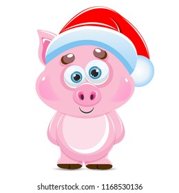 Cute cartoon vector pink pig. Animal of New Year 2019