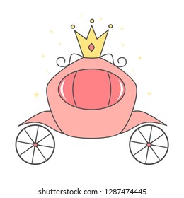 cute cartoon vector pink royal carriage isolated on white background 