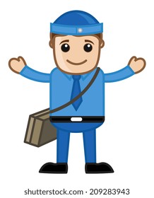 Cute Cartoon Vector Postman Raising Hands