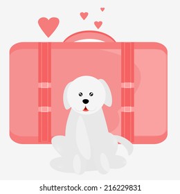 Cute cartoon vector puppy dog and suitcase
