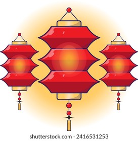 Cute cartoon vector of red chinese new year lantern template with simple and festive concept