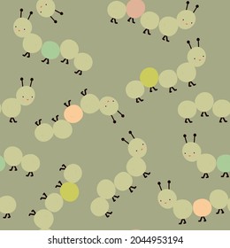 Cute cartoon vector seamless texture with caterpillars. Childish design for textile, wallpaper and kids' clothes.