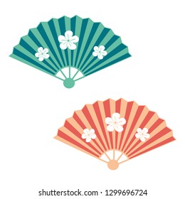 cute cartoon vector set of decorative oriental folding fans