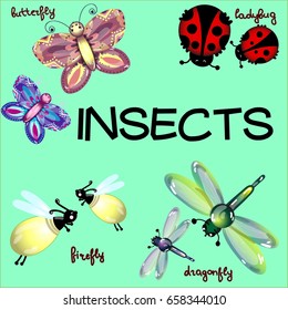 Cute cartoon vector set of insects