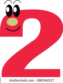 cute cartoon vector in the shape of number 2 two for children on white background