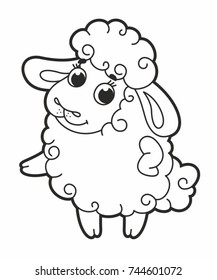 Cute cartoon vector sheep. Funny lamb. Vector illustration for kids. Outline