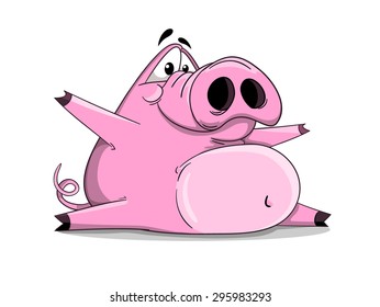 Cute cartoon vector silly pig in the splits