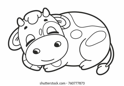 Cute cartoon vector sleeping cow. Funny calf. Vector illustration for kids.

