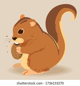 Cute cartoon vector squirrel. Little brown squirrel. Cartoon animal character design. Flat vector illustration isolated on white background.