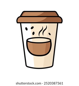Icono lindo de la taza de café del estilo del Vector de la historieta en un fondo blanco