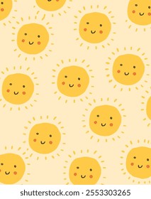 Süße Cartoon Vektor Sonne Hintergrund. Einfache lustige Textur im handgezeichneten Stil. Print-Design für Baby oder Kinder Stoff. Hintergrundvektor