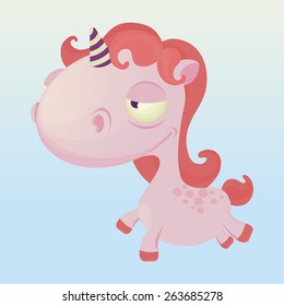 cute cartoon vector unicorn with big head