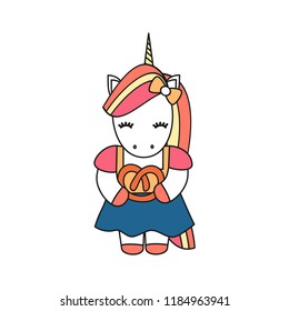 cute cartoon vector unicorn with pretzel