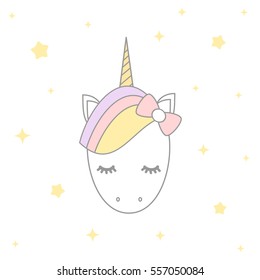 cute cartoon vector unicorn with stars illustration design