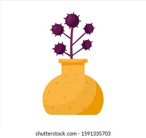 Cute cartoon vector vase with flower or plant for interior design and still life. Simple element