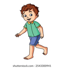 Cute cartoon vector Walking boy  illustrator draw by hand made.