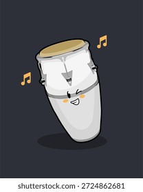 Vetor de desenho animado bonito de um tambor conga branco se divertindo