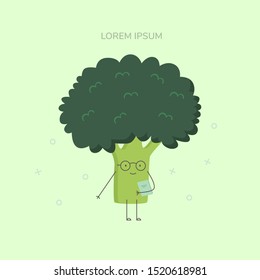 Cute cartoon Vegetable character. Funny Vector Broccoli. Healthy food.