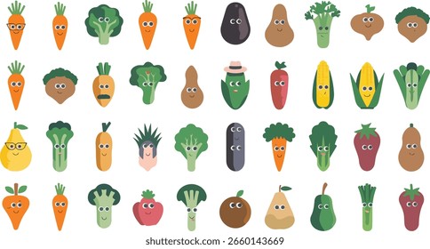 Conjunto de iconos de vegetales de dibujos animados lindos