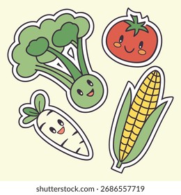 Cute cartoon vegetable sticker isolated on white background