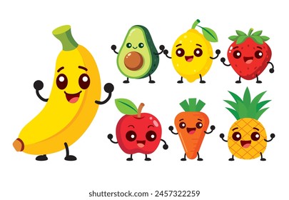 cute cartoon vegetables and fruit character set