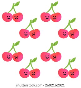 Cute cartoon vegetables and fruits.  cherry. Cartoon fruit character set.