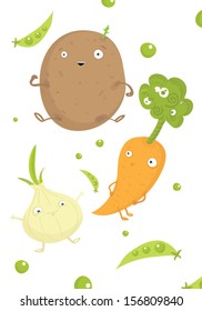 Cute cartoon vegetables hanging out and dancing