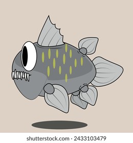 A cute cartoon version of the Coelacanth fish on a white background suitable for children's education