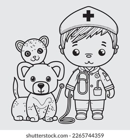 cute cartoon veterinary with a dog