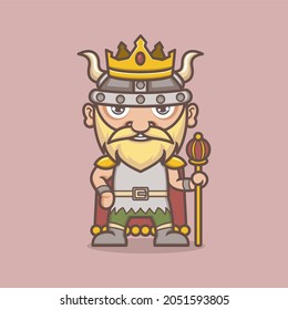 cute cartoon viking character become king. vector illustration for mascot logo or sticker