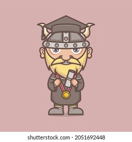 cute cartoon viking character graduate school to graduate. vector illustration for mascot logo or sticker
