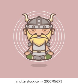 cute cartoon viking character meditating in yoga style. vector illustration for mascot logo or sticker