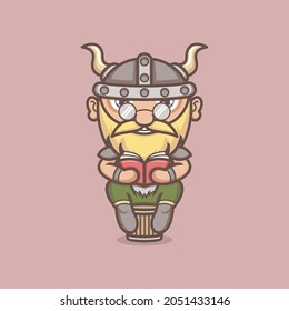 cute cartoon viking character reading a book. vector illustration for mascot logo or sticker