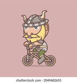 cute cartoon viking character riding a bicycle. vector illustration for mascot logo or sticker