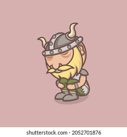 cute cartoon viking character sad. vector illustration for mascot logo or sticker