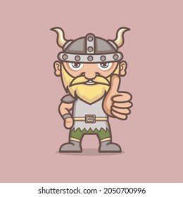 cute cartoon viking character taking selfie giving a like sign. vector illustration for mascot logo or sticker