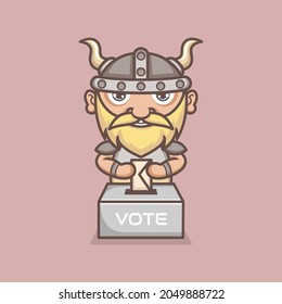 cute cartoon viking character is voting democracy. vector illustration for mascot logo or sticker